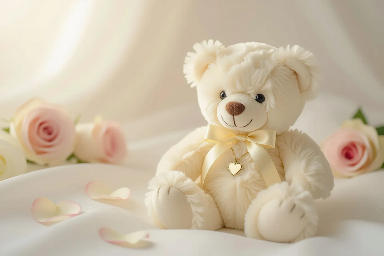 Romantic teddy bear gift with hidden necklace surprise for girlfriend