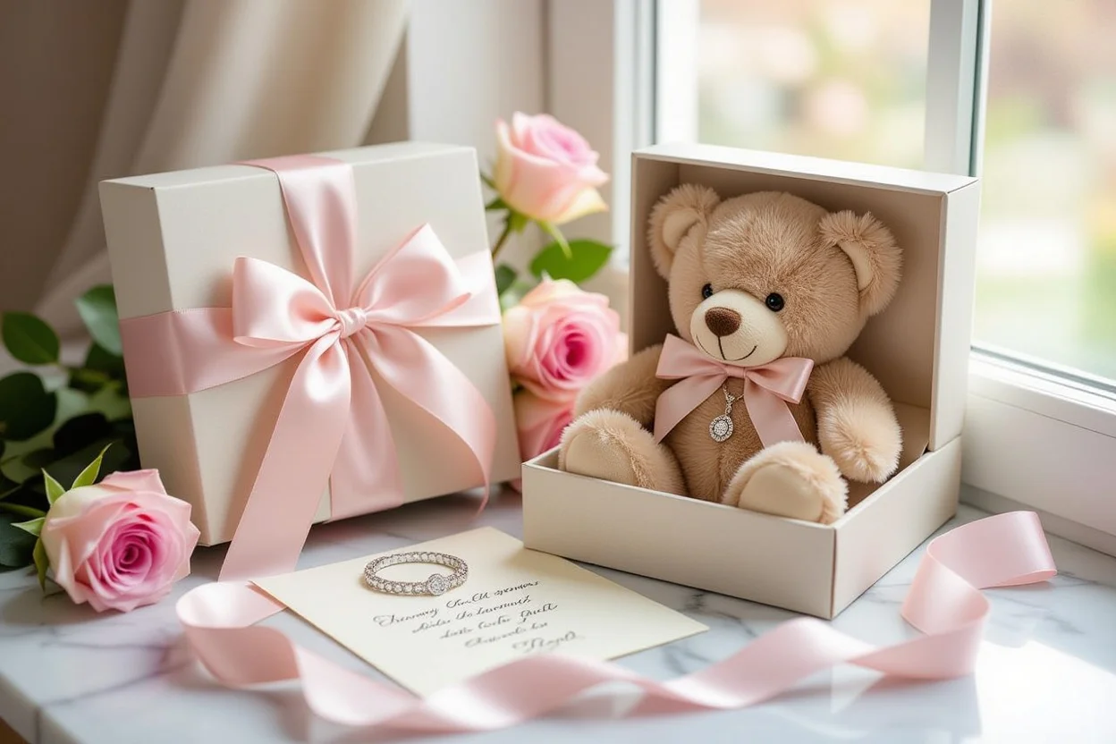 Luxury romantic gift set with teddy bear necklace and roses for relationship apology